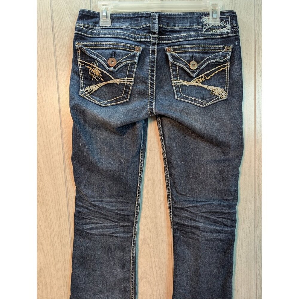 Silver Tuesday Bootcut Jeans Women Size 27/31  Mid Rise Distressed Blue Denim - Picture 5 of 12